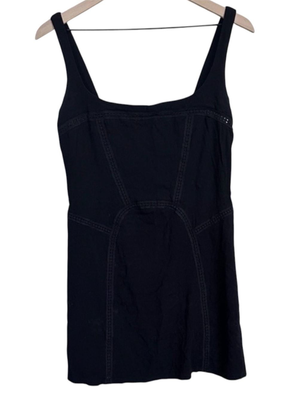 Intimately Free People Black Cotton Blend Lace Trim Sleep Chemise Nightie Medium